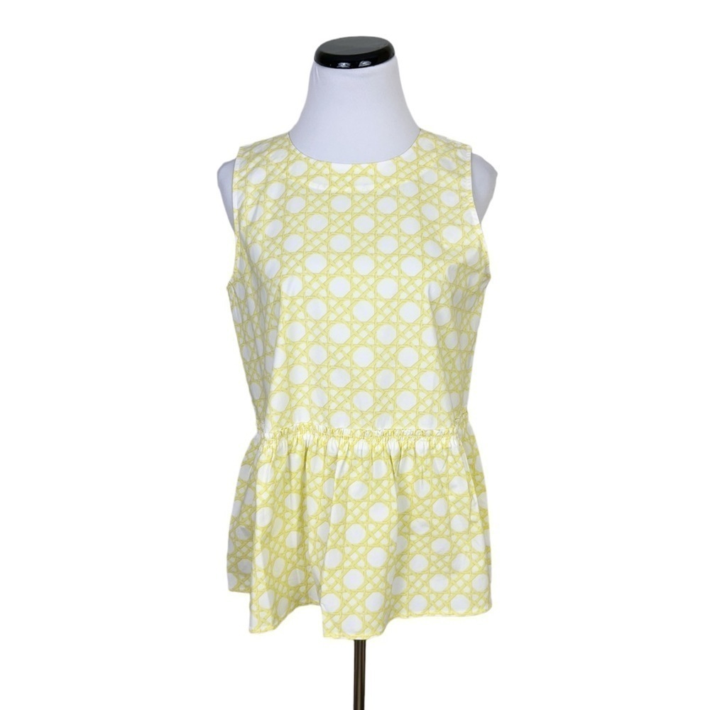 Ann Taylor Rattan Print Peplum Top Small Tie Back Sleeveless Yellow White